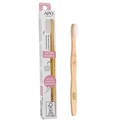 APO France – Brosse à Dents – Bambou – Extra Souple – Brossage Doux – Gencives Sensibles – Filaments Pointes Fines – Manche Naturel – Adulte - 17g