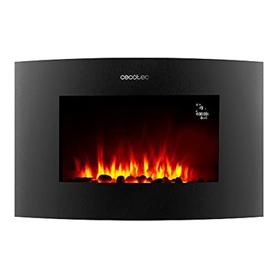 Cecotec Elektrische Open Haard ReadyWarm 3550 Curved Flames Connected. 35” met een maximum vermogen van 2000 W, Besturing via wifi, Afstandsbediening, Gebogen getemperd glaspaneel, Automatische en regelbare vlam, Wekelijkse timer, Open-deur sensor