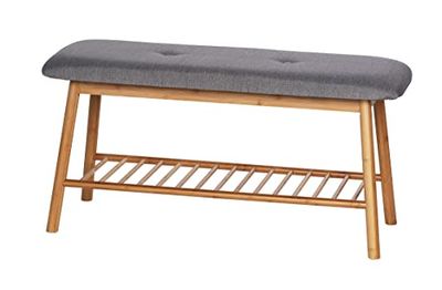 WENKO Schoenbank met zitkussen Nori, van bamboe, bekleding van 100% polyester, 90 x 45 x 34 cm, bruin/grijs