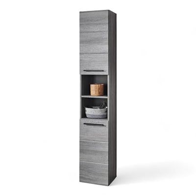 Stella Trading Silver Haute Argent fumé certifié FSC – Armoire de Salle de Bain avec Beaucoup d'espace de Rangement, Bois d'ingénierie, Hochschrank