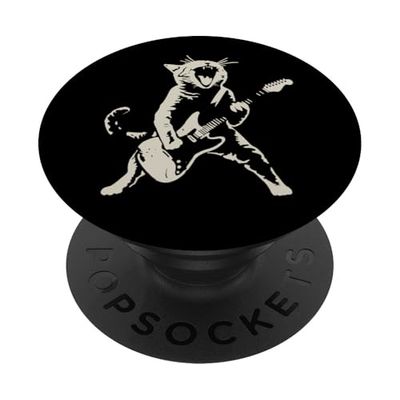 Divertido gato rock and roll tocando la guitarra PopSockets PopGrip Adhesivo