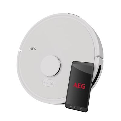 AEG AR71UW2SW - Robot Aspirador, Vaciado Automático, Autonomía 125 min, Navegación LiDAR, Función Mopa, 14,4V, Depósitos Polvo y Agua 0,28L, Control por Voz, Cepillo PowerBrush, Base de Carga, Blanco