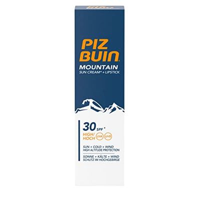 Piz Buin Gamme Montagne Tube Combi de Crème de Protection Solaire IP30 20 ml et Stick à Lèvres IP30 2,3 ml