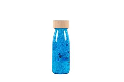 Petit Boum - Botella Sensorial Float en Color Azul | Un Microcosmos en Cada Botella | Descubre, Escucha y Aprende | Estimulación Sensorial | Botellas Sensoriales para Niños