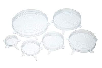 KitchenCraft Easy Stretch Silicone Deksel/Voedselafdekking/Potdeksel met handvatten, Set van 6