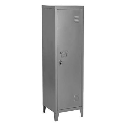 FurnitureR Archivador Estilo Industrial Armario de Almacenamiento con Llave, Armario con Cerradura, Muebles de Oficina, 38,2 x 38,2 x 137,3 cm, Gris