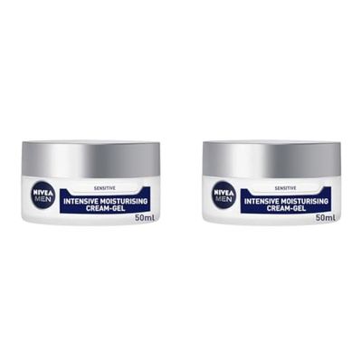 NIVEA MEN Sensitive Intensive Cream-Gel (50ML), Face Care Moisturiser with Chamomile & Vitamin E for All-Day Relief from Skin Irritation & 48H Moisture, Ideal for After Shaving (Pack of 2)