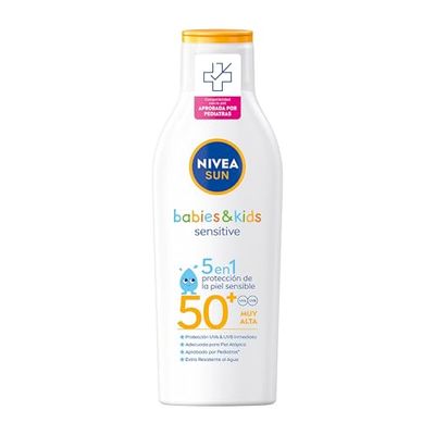 NIVEA SUN Babies & Kids Sensitive Leite solar para crianças FP50 (1 x 200 ml), protetor solar infantil para pele sensível, protetor solar para bebés resistente à água