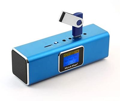 MusicMan TXX3548 MA Soundstation stereoluidspreker met geïntegreerde oplaadbare batterij en LCD-scherm (mp3-speler, radio, microSD-kaartsleuf, USB-slot) - blauw