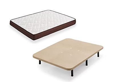 HOGAR24 ES Cama Completa - Colchón Viscobrown Reversible + Base Tapizada 3D + 6 Patas de 32cm, 120x190 cm
