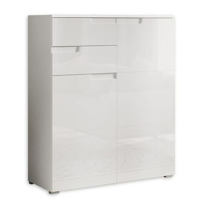 Stella Trading, Cassettiera color bianco lucido, elegantea credenza molto capiente per la vostra zona giorno; 100 x 119 x 40 cm (L x A x P)