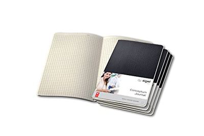 SIGEL CO862 Lot de 5 cahiers de notes env. A5 13,5 x 21 cm, petits carreaux, couverture souple | Idéal comme journal intime, bullet journal, livre d'idées, cahier d'écriture | noir, Conceptum