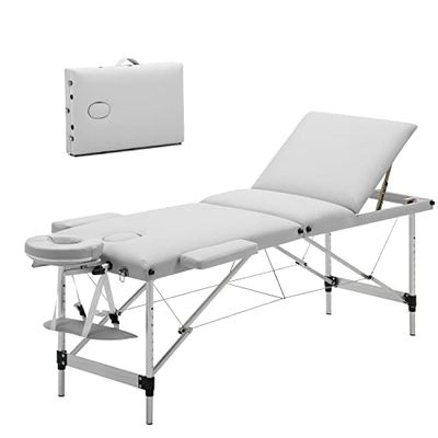 Mondeer Lettino da Massaggi 3 Zone Alluminio Portatile, Tavolo da Massaggio Letto Lettino Spa, Lettino Massaggi Professionale per Estetista e Fisioterapia (Bianco)