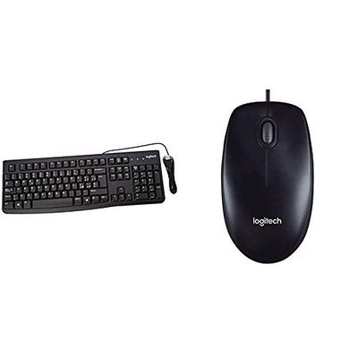 Logitech K120 Tastiera Cablata Business per Windows/Linux, USB, Tasti Silenziosi & M90 Mouse USB Cablato, 1000 DPI, Mouse Ambidestro, Compatibile con PC/Mac/Laptop, Nero