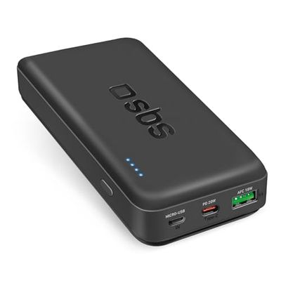 SBS PowerBank 20K FAST, 20W Power Delivery, 20.000mAh, Power Bank con Ricarica Rapida, LED di Carica, USB-C, USB-A, Caricabatterie Portatile da Viaggio, Design Compatto, Nero