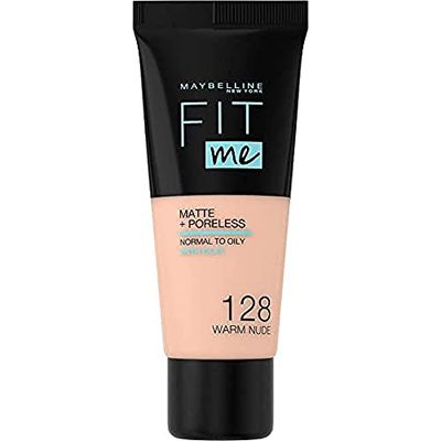 Maybelline New York Fondotinta Coprente Opacizzante Fit Me Matte&Poreless, Colore Uniforme, Pori Minimizzati, 128 Warm Nude