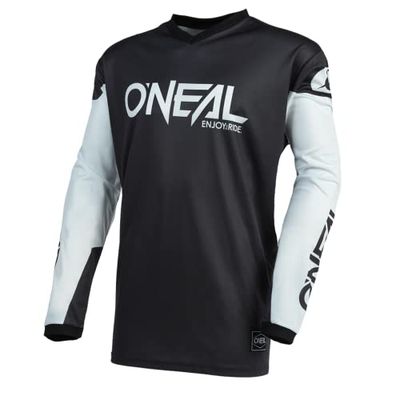 O'NEAL | Motocrosströja | Enduro MX | Andningsbart material, vadderat armbågsskydd, lämpligt för maximal rörelsefrihet | Jersey Element Threat | Vuxna | Svartvitt | Storlek M