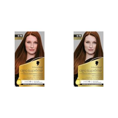 Schwarzkopf – Oleo Suprême – Coloration Permanente à l’Huile – Couleur et Eclat Longue Durée – sans Ammoniaque – Couvre 100% des Cheveux Blancs – HaptIQ Système – Cuivré Profond 6-76 (Lot de 2)