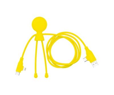 Xoopar 3-in-1 multi-USB-kabel, 1,20 m, vermogen 60 W, USB-poorten, USB-C en Lightning-aansluitingen, compatibel met alle smartphones Mr Bio Long Fast geel