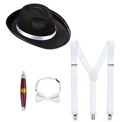 Widmann 68555 – kostym-set gangster, 4 delar, hatt, hängslen, fluga och cigarr, Charleston, 20-talet, maffiaboss, accessoarer, karneval, utklädnad, temafest