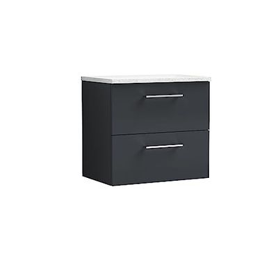 nuie ARN1424LSW Arno Wall Hung 2 Drawer Vanity Unit & Laminate Top, 600mm, Satin Anthracite/Sparkle White