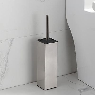 BGL Toiletborstelhouder vrijstaand, geborsteld nikkel, 304 roestvrij staal, SUS304 toiletpotborstel en houder voor badkamer - ruimtebesparend, stevig, dieptereiniging, bedekte borstel