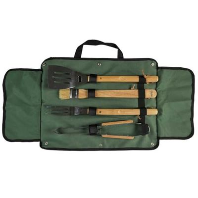 COOK CONCEPT, KU6595, Ustensiles de Barbecue en Acier Inoxydable, Ensemble de 4 Outils Pratiques et Élégants, Design Compact et Durable, Idéal pour Grillades, Noir, Marron, Argent, Taille Standard