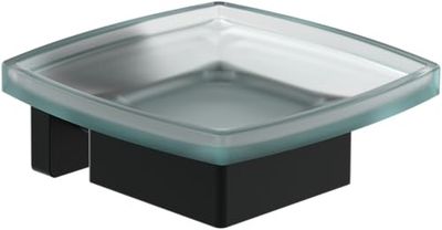 Villeroy & Boch Elements Striking Zeepbakje, zeepbakje voor wandmontage, zeephouder van gesatineerd glas met houder van messing, vierkant, mat zwart