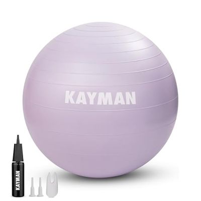KAYMAN 75 cm träningsboll lila – anti-bristande system, halkfria ringar, hållbart material, lätt att blåsa upp, perfekt för yoga, pilates, fitness, balansträning, gym och hemträning.
