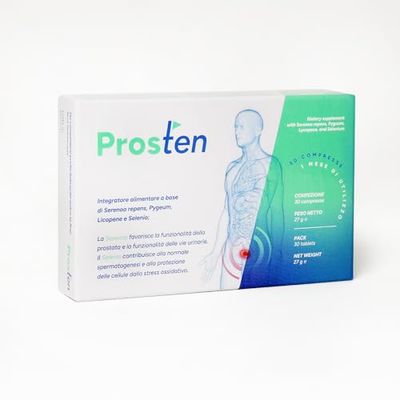 PROSTEN Integratore con Serenoa Repens, Pygeum, Licopene e Selenio - Contribuisce a favorire la funzionalità della Prostata e delle vie Urinarie 1 Confezione 30 Compresse