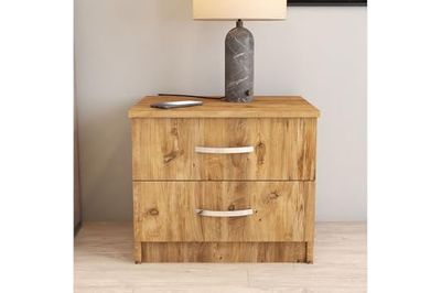 Hanah Home elegant nattstativ med 2 lådor, Atlantic Pine, 52 x 44,6 x 44,5 cm | 100% melaminbelagd partikelbräda, 18 mm tjock | Snygg förvaring för moderna sovrum
