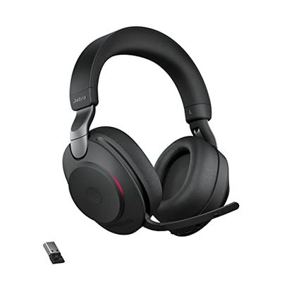 Jabra Evolve2 85 Draadloze Headset – UC-gecertificeerde Stereokoptelefoon met Noise Cancelling en Lange Batterijduur – USB-A Bluetooth Adapter – Zwart