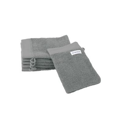 Herding Tom Tailor Wash Mitts Set of 6 16 x 21 cm 100% Cotton Terry Cloth with Hanger and Label with Logo, Colour Bath Towel Grey (Moody Grey)