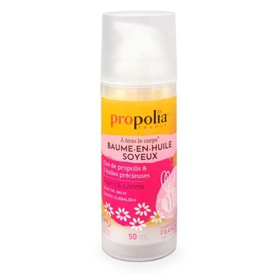 PROPOLIA - Bio - Baume-en-huile soyeux Corps - Propolis & 5 Huiles précieuses - Nourrit intensément, Hydrate & Protège - Massage - Fabriqué en France - 50 ml