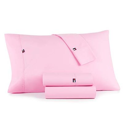 Tommy Hilfiger TH Signature - Funda de Almohada, algodón, Rosa, estándar