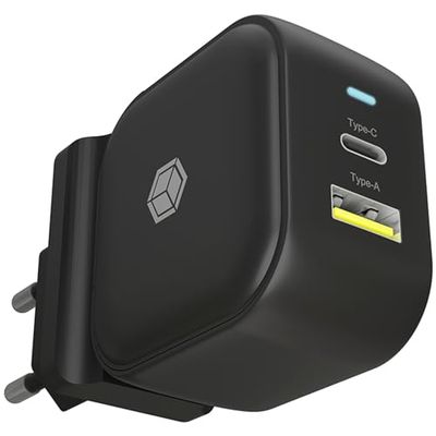 ICY BOX 38W Cargador de 2 Puertos USB-C y USB-A, Cargador rápido con Entrega de energía y Carga rápida 3.0, iPhone, iPad, teléfono móvil, Tableta, Ordenador portátil y Muchos más, IB-PS106-PD