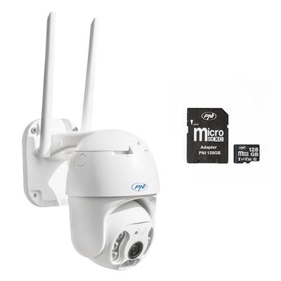 PNI Paquete cámara de videovigilancia IP65 Live PTZ 5MP, gsm 4G + Tarjeta de Memoria MicroSD 128GB con Adaptador SD