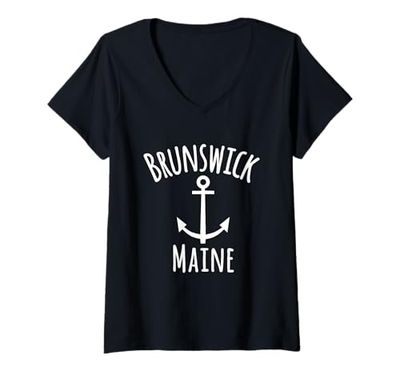 Donna Brunswick Maine Vela nautica costiera rustica barca ancora Maglietta con Collo a V