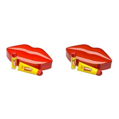 CARMEX Limited Edition Lip Tin (1x Classic Tube & 1x Strawberry SPF15 Stick) Softens & Hydrates Lips (Pack of 2)