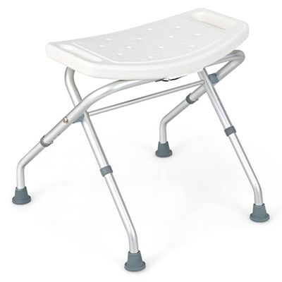 Fantas hopfällbar duschstol, 49–52,5 cm höjdjusterbar duschstol, 150 kg belastbar duschbänk, badrumspall med halkfria gummifötter i vitt