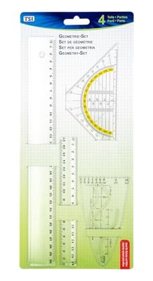 TSI Set de géométrie (règle 17 cm, règle 30 cm, parabole et équerre de géométrie 16 cm), transparent, N° d'art. 46294