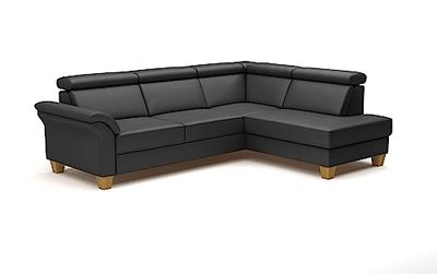 CAVADORE Ammerland Canapé d'angle en Cuir avec méridienne/Canapé Maison de Campagne avec Ressorts + tête de lit réglable / 245 x 84 x 194 / Cuir Noir