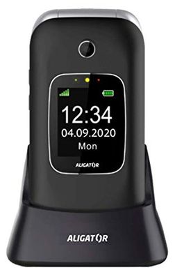 ALIGATOR V650 - Telefono cellulare per anziani con tasto SOS e localizzatore, colore: Nero