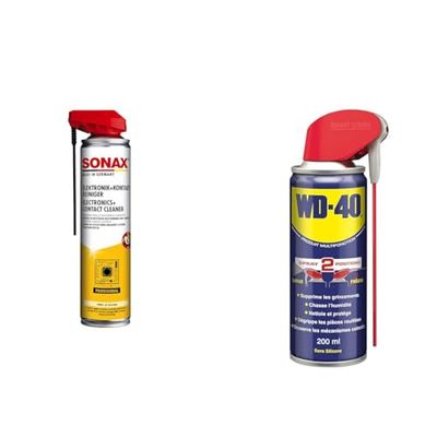 SONAX Produit de nettoyage pour contacts electroniques (400 ml) nettoyant spécial hautement & WD-40 Produit Multifonction Spray Double Position Sans Silicone Non Conducteur Compatible Plastiques