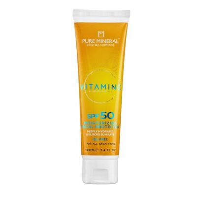 Pure Mineral - Feuchtigkeitsspendender Gesichtsschutz SPF50 - Mineralien aus dem Toten Meer, Vitamin C, UV-Schutz, Intensive Hydratation - Ohne Silikone, Sulfate, Parabene - 100ml