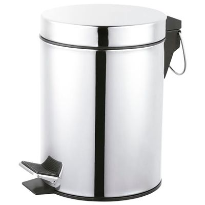 Amig - 3L Bathroom Pedal Bin Mod. Linea - Polished Inox Finish - Hands-Free Hygienic Opening - Ø16.8 x 25.5 cm - Stainless Steel - Round Bin with Removable Inner Bucket