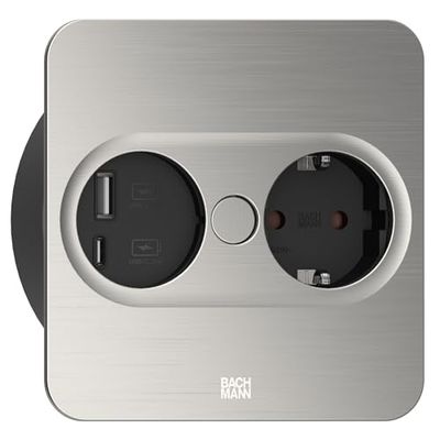 Einbausteckdose TWIST 2, eckig, 2-fach (edelstahl, 1x Schutzkontakt, 1x USB-A, 1x USB-C)