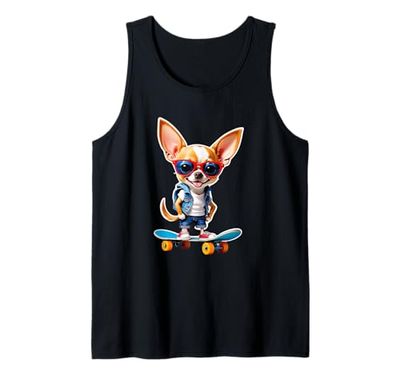 Chihuahua simpatico su skateboard con occhiali rossi Canotta