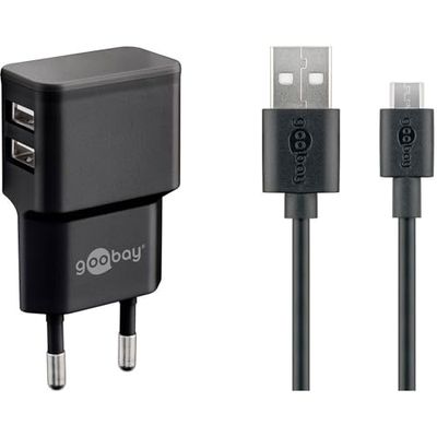Goobay 44984 Micro USB Dual Oplaadset 2,4 A oplader, zwart