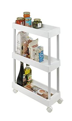 WENKO Desserte à roulettes étroite, desserte range épices Mino, aluminium/PP inox, 18 x 80 x 45 cm, blanc/argent